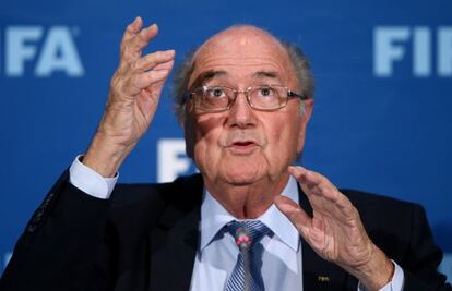 Blatter, durante la rueda de prensa en Marraquech.