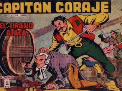 A front cover of the popular 1950s comic book, &#039;El Capit&aacute;n Coraje,&#039; on display at the exhibition.