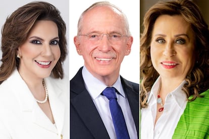 Tres de los aspirantes a la presidencia de Guatemala: Zury Ríos, Edmond Mulet y Sandra Torres