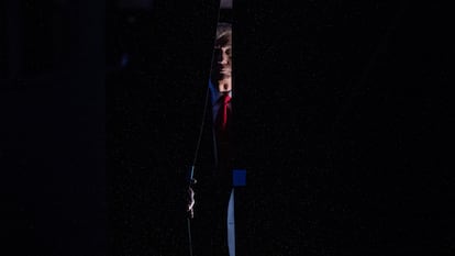 Donald Trump detrás de una cortina en un evento proselitista en Carolina del Sur, en febrero de este año.