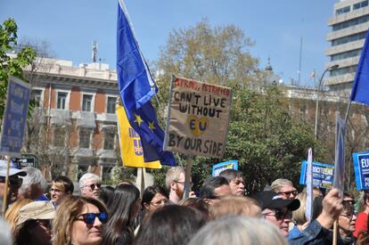 Banners and an EU flag at Saturday’s demonstration.