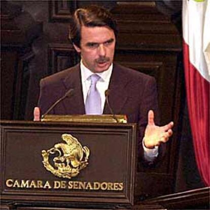 José María Aznar, durante su intervención ante el senado mexicano, ayer.