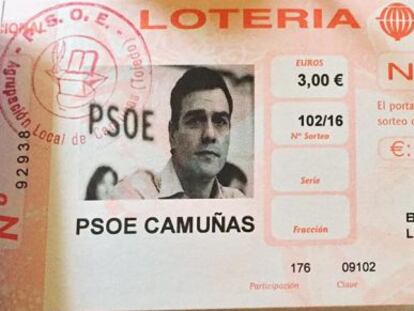 Papeleta del PSOE de Camuñas con la cara de Pedro Sánchez.