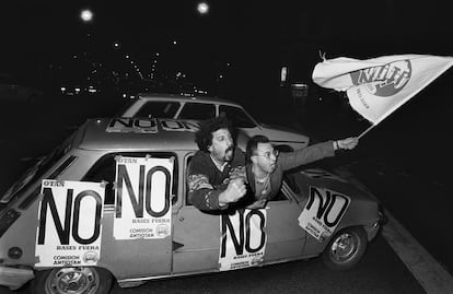 Manifestación anti OTAN, en Madrid, 1986, el día de cierre de campaña del referéndum para la incorporación de España a la Alianza.