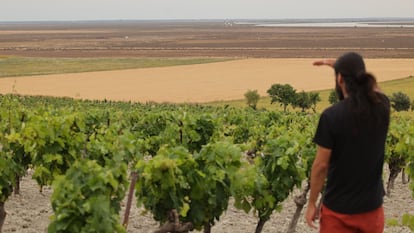 Pepe Nuñez Cabral, presidente de la asociación ecologista Río Limpio, señala la ubicación de Trebujena dónde se prevé la construcción de una urbanización con 300 villas de lujo, hoteles y un campo de golf en las cercanías del Parque Natural de Doñana.
