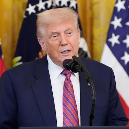 President Donald Trump speaks at an event for the signing of the GENIUS Act, a bill that regulates stablecoins, a type of cryptocurrency, in the East Room of the White House, Friday, July 18, 2025, in Washington. (AP Photo/Alex Brandon)
