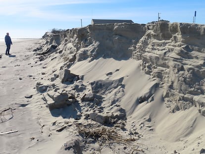Una zona erosionada de la playa en North Wildwood, Nueva Jersey, el 22 de enero 2024.