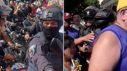 Miembros de la división motorizada de la policía se abren paso en la protesta convocada por Machado, el 9 de enero en Caracas.