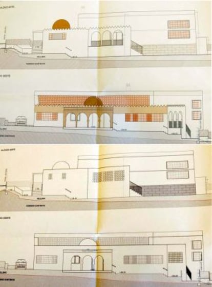 Arriba, el proyecto de mezquita rechazado por el Ayuntamiento y abajo, el impuesto por el Consistorio.