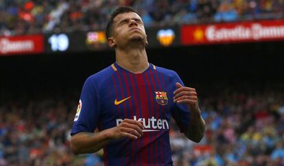 Coutinho, en un partido de Liga con el Barcelona.