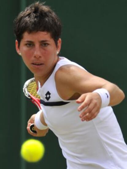 Carla Suárez, durante su enfrentamiento contra Kvitova.