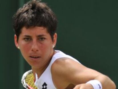 Carla Suárez, durante su enfrentamiento contra Kvitova.