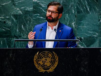 El presidente de Chile, Gabriel Boric, en su discurso ante la Asamblea de Naciones Unidas en Nueva York.