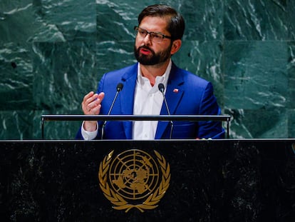 El presidente de Chile, Gabriel Boric, en su discurso ante la Asamblea de Naciones Unidas en Nueva York.