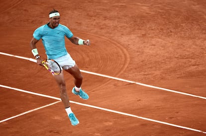 Nadal celebrates a point.