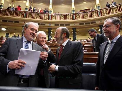 Pedro Solbes, Miguel Ángel Moratinos, Alfredo Pérez Rubalcaba y Mariano Fernández Bermejo.