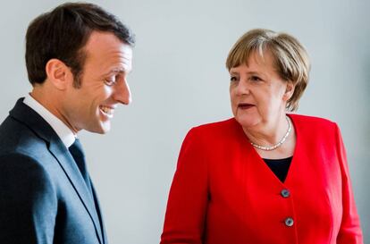 El presidente francés, Emmanuel Macron, y la canciller alemana, Angela Merkel, este jueves en Bruselas