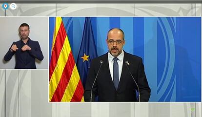 El consejero de Interior de la Generalitat, Miquel Buch, en rueda de prensa.