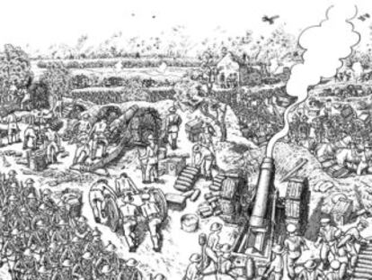 Las ilustraciones al libro &lsquo;La gran guerra&rsquo;, de Joe Sacco, que recrea el comienzo de la batalla del Somme y se publica en Espa&ntilde;a el 6 de marzo (Mondadori).