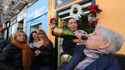 Winners of the 2017 lottery celebrate in Madrid.