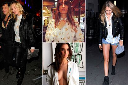 Kate Moss, Caroline de Maigret, Emily Ratajkowski y Cara Delevingne llevando las famosas camisas.