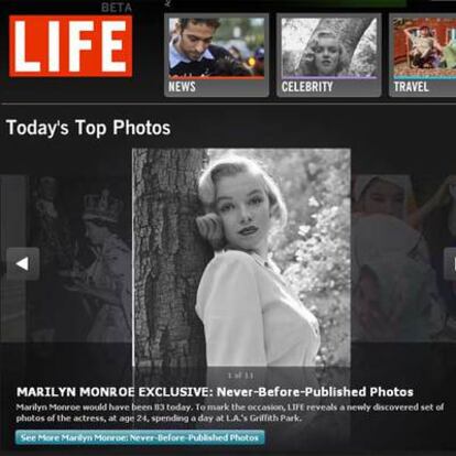 Portada de la edición digital de la revista 'Life' con una foto inédita de Marilyn Monroe