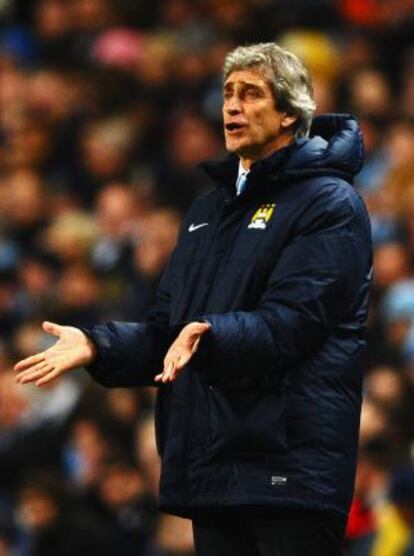 Pellegrini, técnico del City, durante el partido ante el Barça.