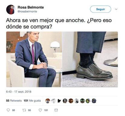 En este 'tuit' se ven más al detalle los zapatos de Sánchez.