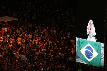 La cantante apareció junto a una bandera de Brasil durante el espectáculo.
