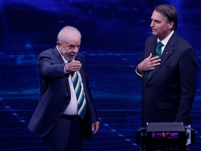 Lula da Silva y Jair Bolsonaro, durante un debate previo a las elecciones presidenciales de 2022, en São Paulo, en octubre de 2022.