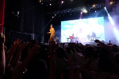 La vocalista de Bomba Estéreo, Liliana Saumet, durante su concierto