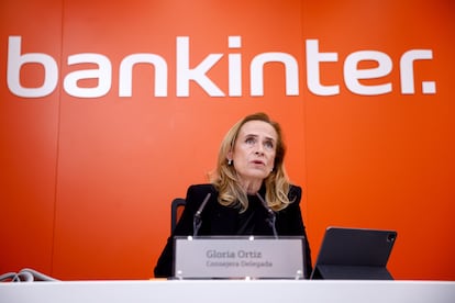 La consejera delegada de Bankinter, Gloria Ortiz, durante la presentación de los resultados del primer semestre del año.