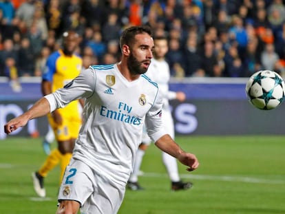 Dani Carvajal durante el partido ante el Apoel.