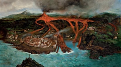 Recreación de la erupción que arrasó Garachico en 1706, por el pintor Ubaldo Bordanova.