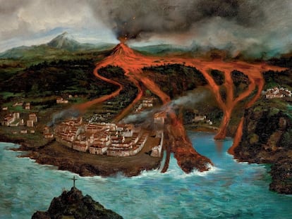 Recreación de la erupción que arrasó Garachico en 1706, por el pintor Ubaldo Bordanova.