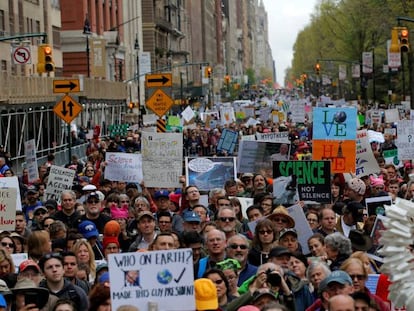 Marcha pela Ci&ecirc;ncia em Nova York, nos EUA.