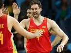 RIO DE JANEIRO, BRAZIL - AUGUST 21:  Pau Gasol #4 of Spain celebrates during the Men's Basketball Bronze medal game between Australia and Spain on Day 16 of the Rio 2016 Olympic Games at Carioca Arena 1 on August 21, 2016 in Rio de Janeiro, Brazil.  (Photo by Elsa/Getty Images)