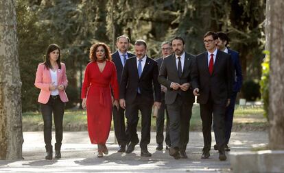 Miembros del Gobierno y de la Generalitat en la Moncloa este miércoles.