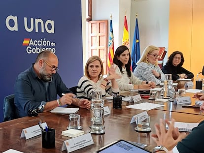 La delegada del Gobierno en la Comunitat Valenciana, Pilar Bernabé, en una de las reuniones que ha mantenido este martes en Valencia.