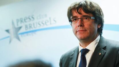 O presidente cassado do Governo local da Catalunha Carles Puigdemont nesta terça-feira em Bruxelas