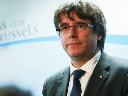 O presidente cassado do Governo local da Catalunha Carles Puigdemont nesta terça-feira em Bruxelas