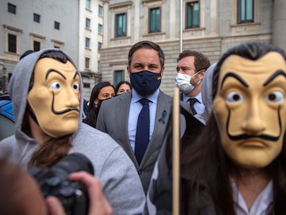 El líder de Vox, Santiago Abascal, participa en una manifestación contra la eutanasia esta pasada semana frente al Congreso de los Diputados en Madrid.