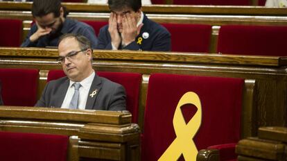 Turull, durante el pleno de investidura en el Parlament. 