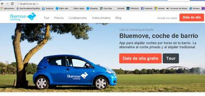 Página web de Bluemove. La empresa de 'carsharing' es una de las que podrían protagonizar el mercado de adquisiciones este año, según Axon Partners Group.