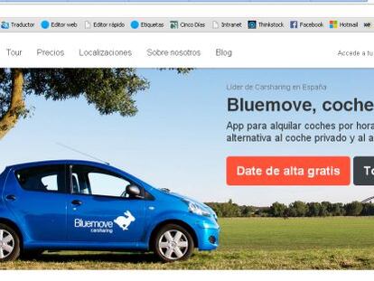 Página web de Bluemove. La empresa de 'carsharing' es una de las que podrían protagonizar el mercado de adquisiciones este año, según Axon Partners Group.