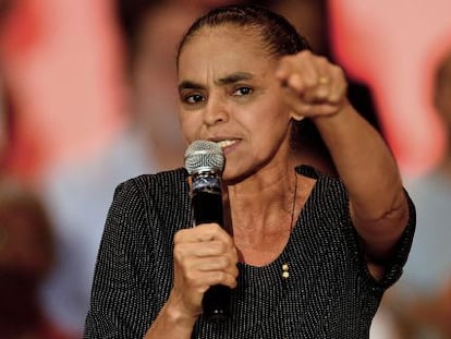 Marina Silva da su primer discurso como candidata.