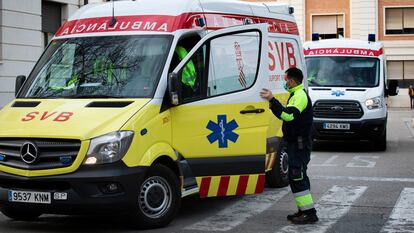 An ambulance outside a hospital in Valencia, where the first coronavirus death was reported.