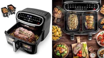 Esta clase de 'airfryer' se caracteriza porque puede sustituirse su única cesta de 10 litros por otras dos de cinco litros.