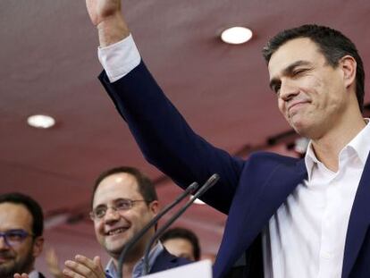 El secretario general del PSOE, Pedro S&aacute;nchez, ayer en la sede socialista de la calle Ferraz. REUTERS