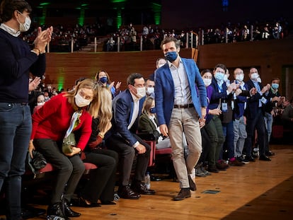 El líder del Partido Popular, Pablo Casado, en el Congreso del PP Andalucía, este domingo en Granada.